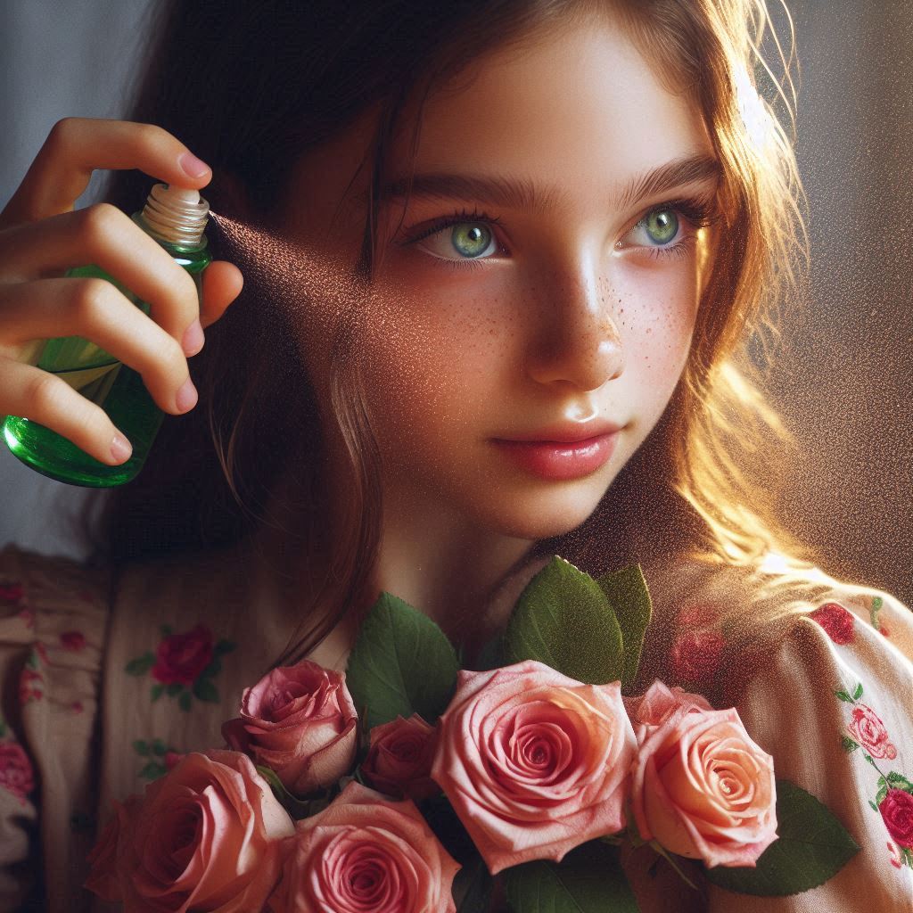 chica con agua de rosas